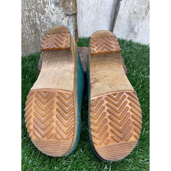 Sanita Sandra Forrest Green Leather Wooden Clogs EU36 - Picture 7 of 7